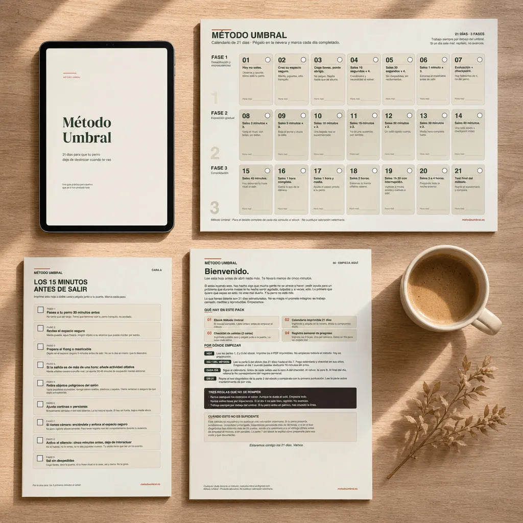 Ebook Método Umbral en el móvil junto a hojas impresas