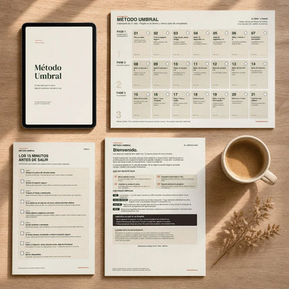 Ebook Método Umbral en el móvil junto a hojas impresas